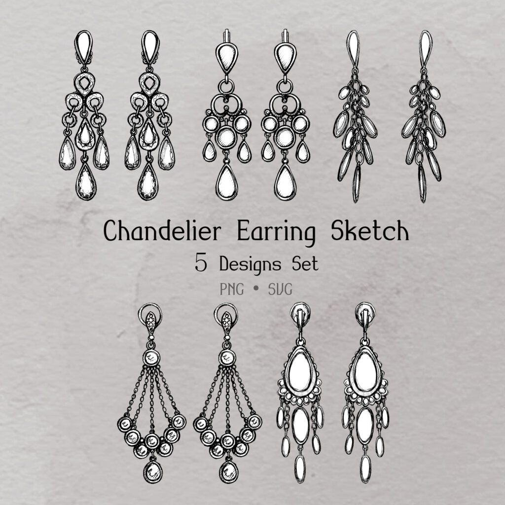 chandelier earring sketch set of 5