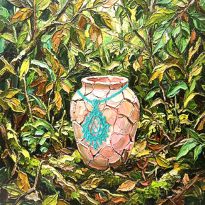 강렬한 색채와 자유로운 붓질이 어우러진 혼합매체 추상 회화, 여름의 에너지와 감각을 표현한 현대미술 작품. Abstract mixed media painting with vibrant colors and dynamic brushstrokes expressing the energy and atmosphere of summer.