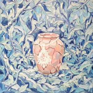 절제된 색감과 여백의 구조로 겨울의 고요와 내면의 정적을 표현한 혼합매체 추상 회화. Abstract mixed media painting with restrained colors and spacious composition expressing winter silence and inner stillness.