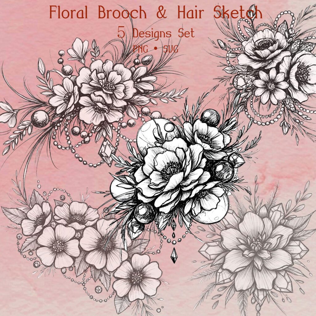 Floral Bridal Brooch&Hair Pin Sketch Vol.1 (Set of 5)