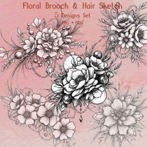 Floral Bridal Brooch&Hair Pin Sketch Vol.1 (Set of 5)